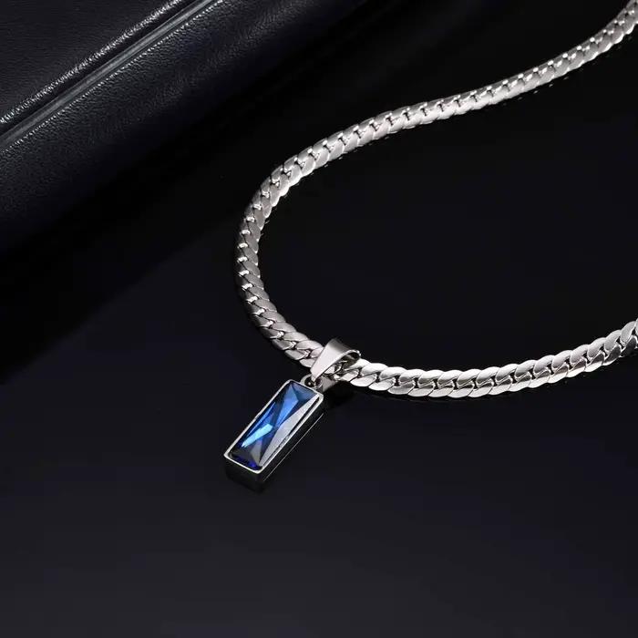 Collier pendentif géométrique bleu mer pour hommes et garçons, colliers plats en chaîne cubaine avec lame en acier inoxydable, cadeau de bijoux Cool Hip Hop