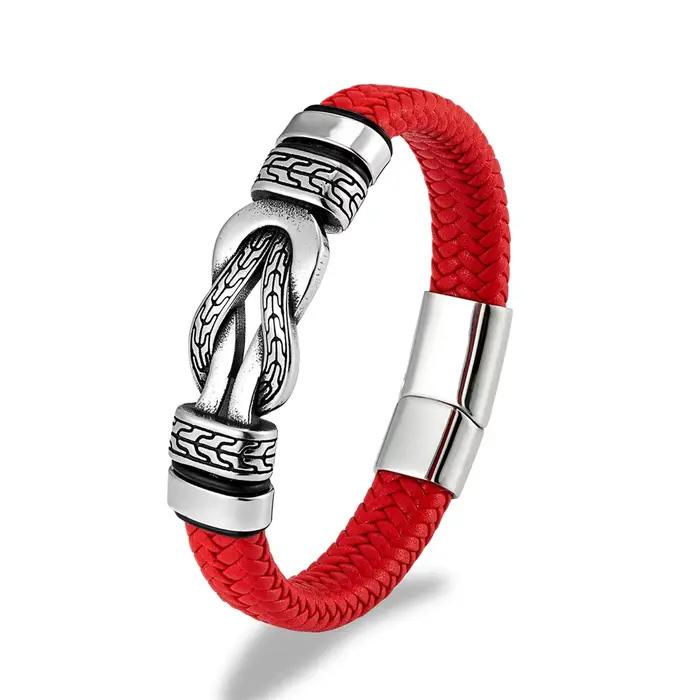 Bracelet en cuir vintage avec symbole de l'infini pour homme - Bracelet fait main en acier inoxydabl