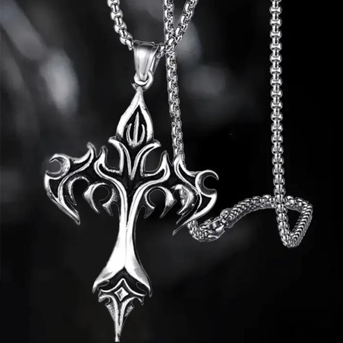 Collier Punk Croix de Flamme Alliage Aluminium Chaîne O Longue Bleu Blanc Jaune Clairs Hommes Femmes Occasions Spéciales