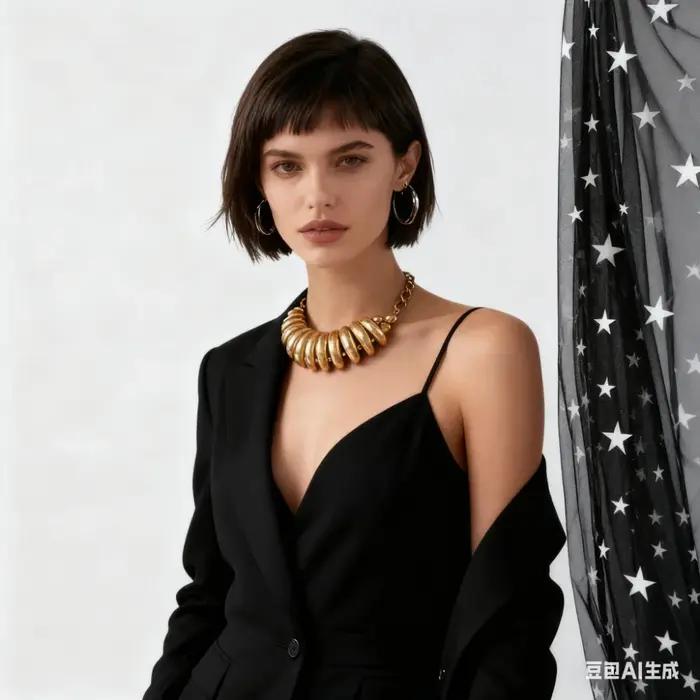 Collier bavoir épais en or avec maillons ovales audacieux bijou fantaisie tendance et élégant pour femmes occasions spéciales anniversaire saint-valentin