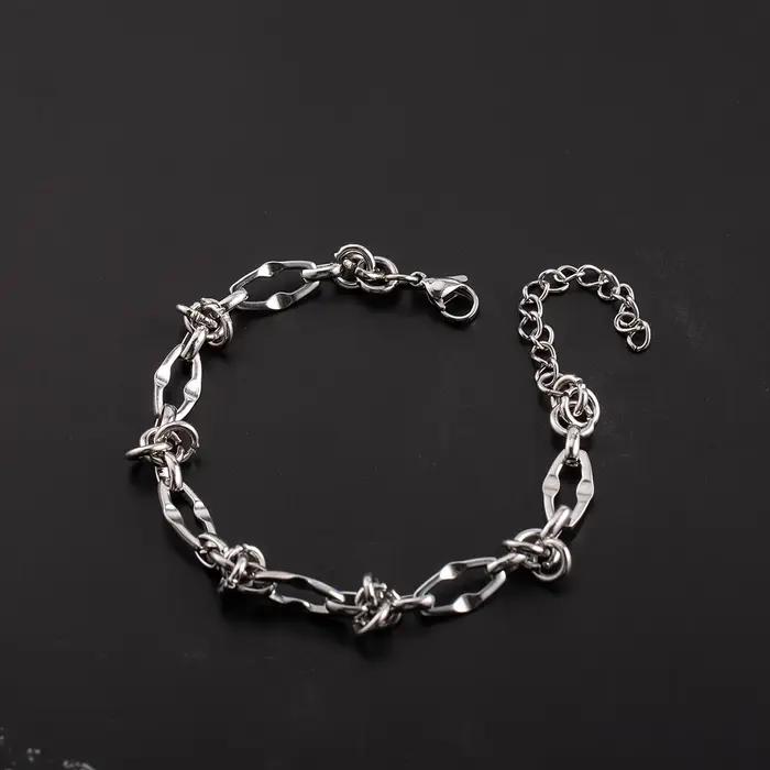 Bracelet en acier titane pour hommes et femmes, maillon de chaîne irrégulier avec détail de nœud, chaîne d'extension réglable, bijoux quotidiens tendance