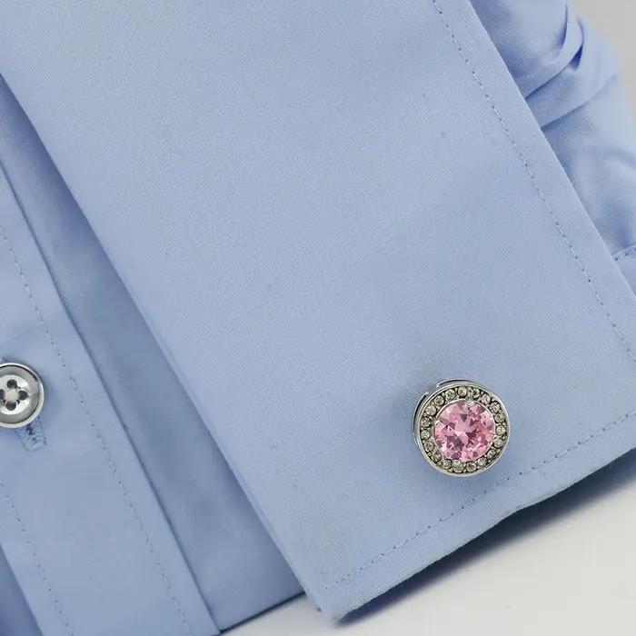 Bouton de manchette en laiton avec cristal rose plaqué or antique ou titane élégant pour hommes occasions formelles
