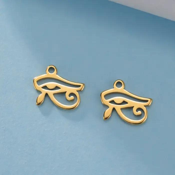 Breloques l'oeil d'horus Ra Udjat pour la fabrication de bijoux, en acier inoxydable, couleur or, pendentifs de collier et de Bracelet faits à la main, DIY, 5 pièces/lot