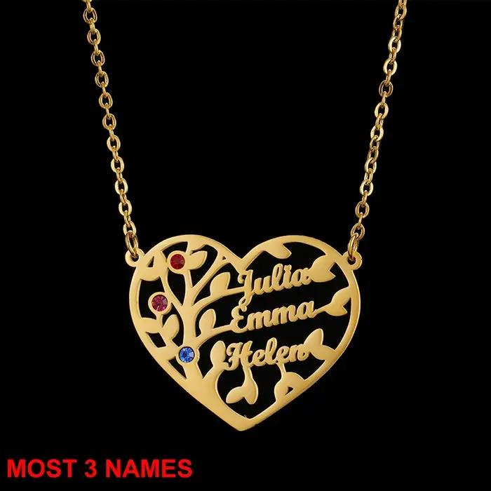 Collier personnalisé en acier inoxydable arbre de vie avec pierre de naissance pour inscrire jusqu'à six noms cadeau pour anniversaire mariage naissance famille et amis