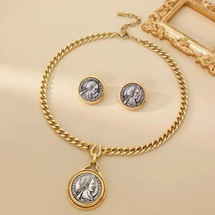 Parure de bijoux vintage avec pièces de monnaie grecques