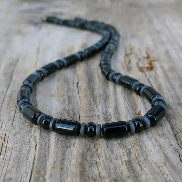 Collier de perles en hématite pour hommes, cadeau pour petit ami, collier noir