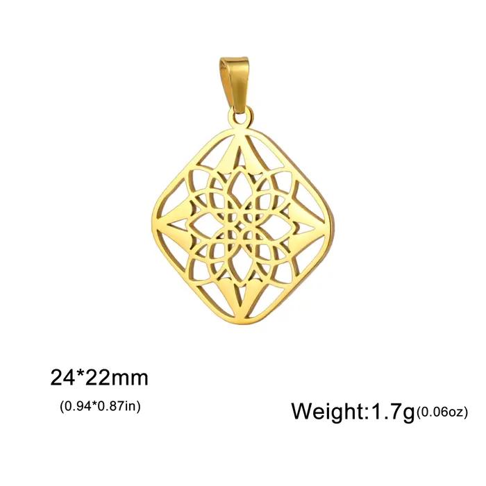 Pendentif Carré Fleur en Acier Inoxydable