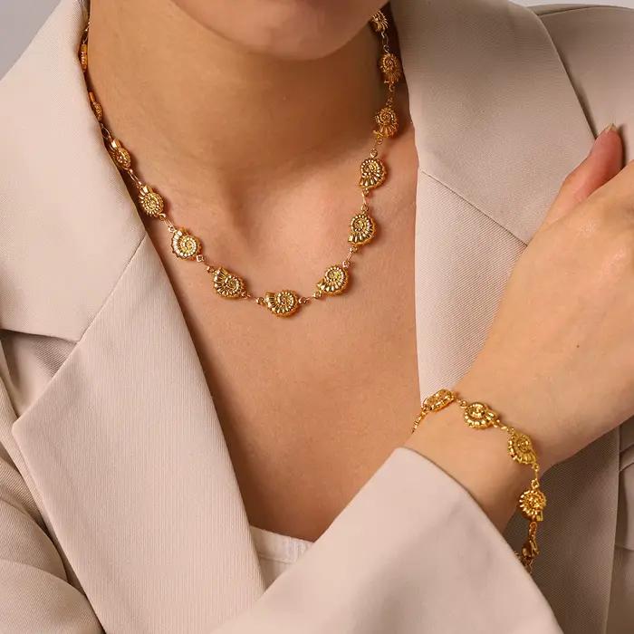 Ensemble de bijoux coquillage plaqué or en acier inoxydable pour femme, idéal pour les vacances d'été et les occasions spéciales