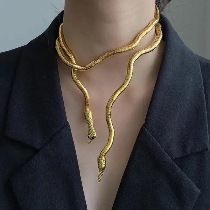 AENSOA 2025 nouveau Punk multicouche en alliage de métal or noir couleur Cool Bendy serpent collier Bracelet pour femmes hommes gros bijoux