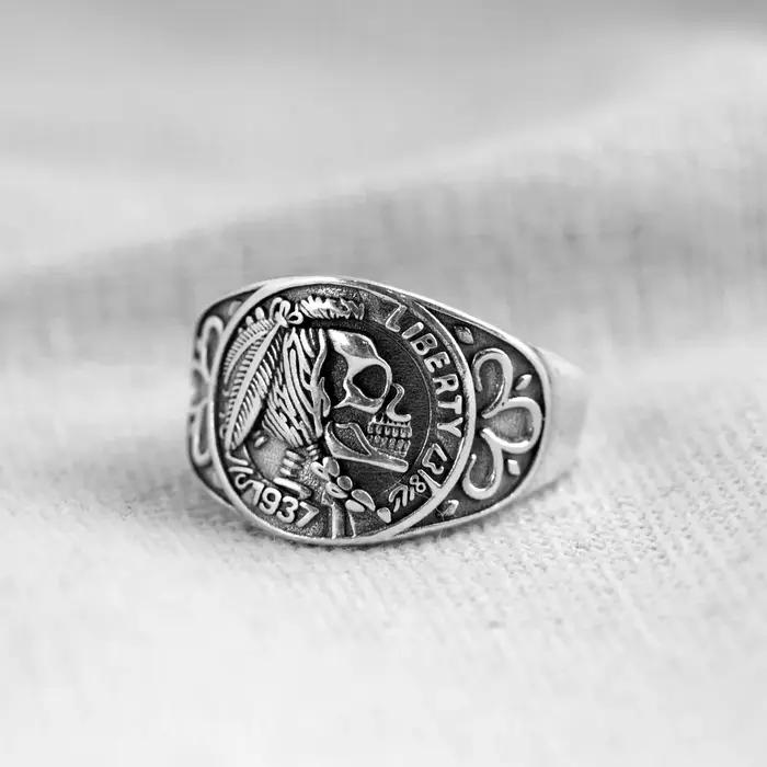 Bague Punk tête de crâne amérindien pour hommes