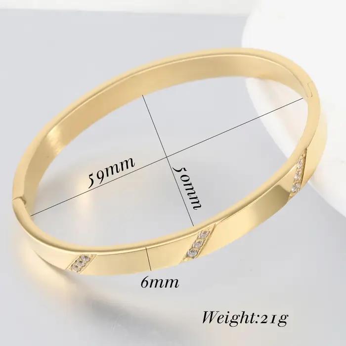 Bracelet en zircon avec trois pierres plaquées en platine pour femmes, bracelet en acier inoxydable, bijou tendance pour les occasions spéciales
