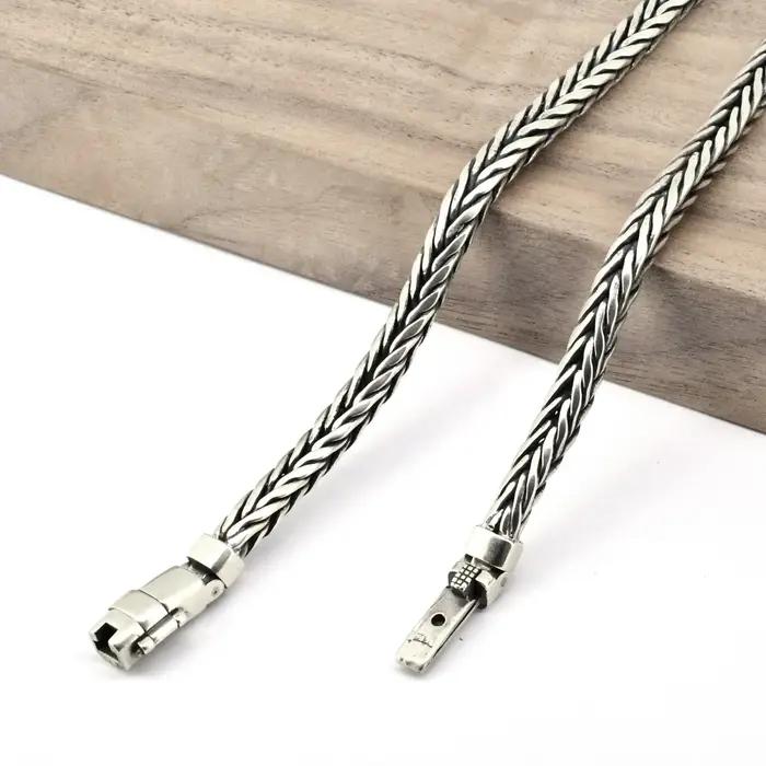 Bracelet en argent sterling S925 rétro tressé à la main pour homme