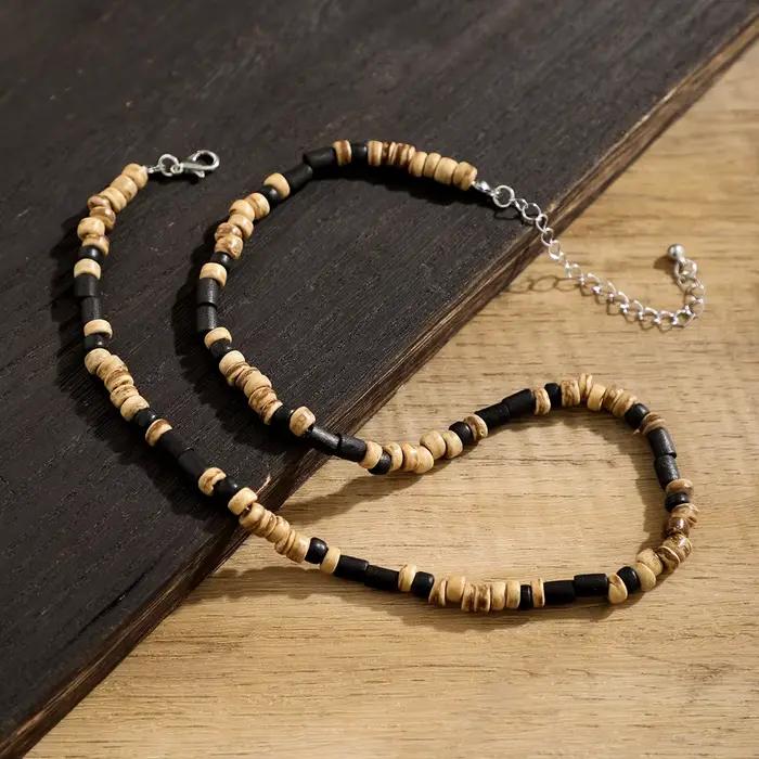 Collier chaîne de petites perles marron et noir pour hommes