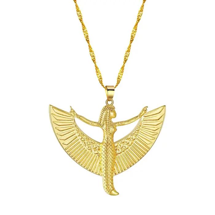 Isis déesse étain antique égyptien occulte divinité mode couleur or pendentif collier pour femmes ca