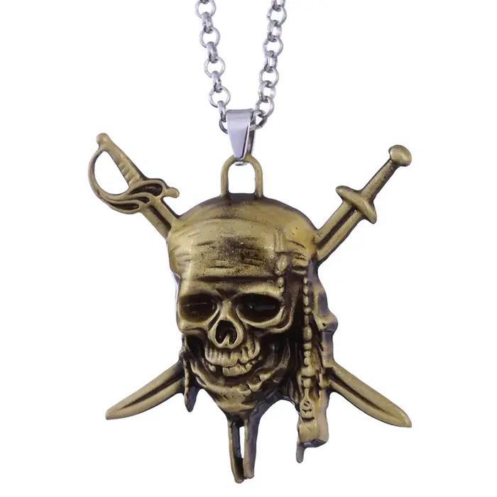 Collier à breloques des Pirates des Caraïbes pour hommes et femmes avec crâne Jack Sparrow, cadeau pour anniversaire, bijoux vintage pour homme et femme, cadeau de collection