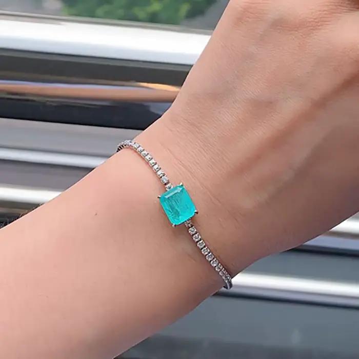 KNRIcalls-Bracelet de tennis en tourmaline émeraude pour femme, brin de bijoux fins, accessoires rétro, fête de charme, EN Paraiba