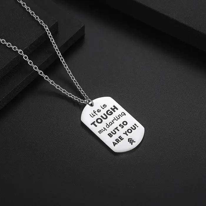 Collier en acier inoxydable plaqué argent avec pendentif dog tag pour hommes style hiphop rock occasions spéciales