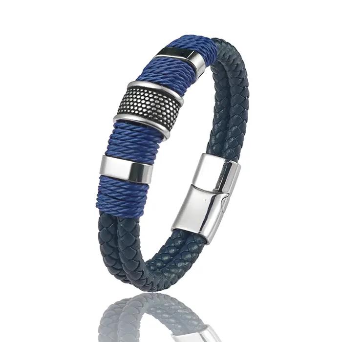 Nouveau bracelet pour homme en cuir bleu tressé