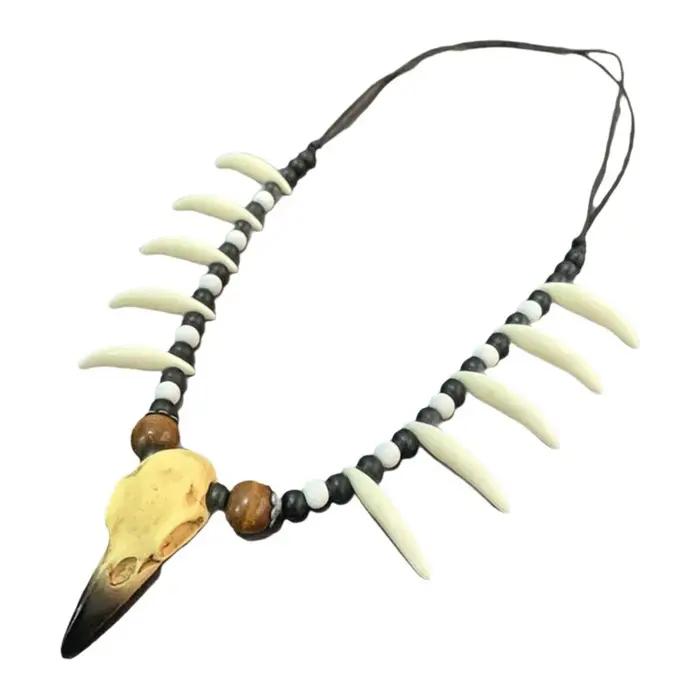 Collier Rétro Crâne d'oiseau en os pour Homme