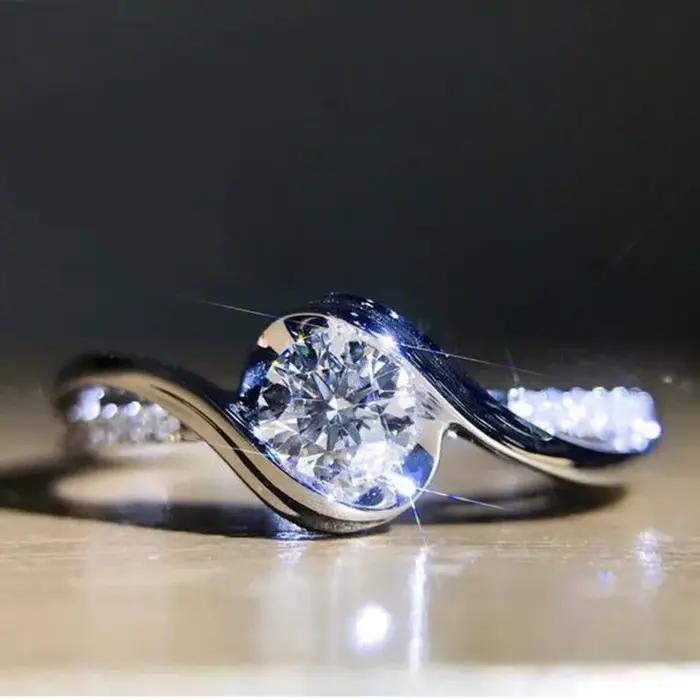 Bague de Promesse en Argent Sterling 925 Solitaire Zircon Blanc pour Femmes Occasions Spéciales Anniversaires Fiançailles Mariage