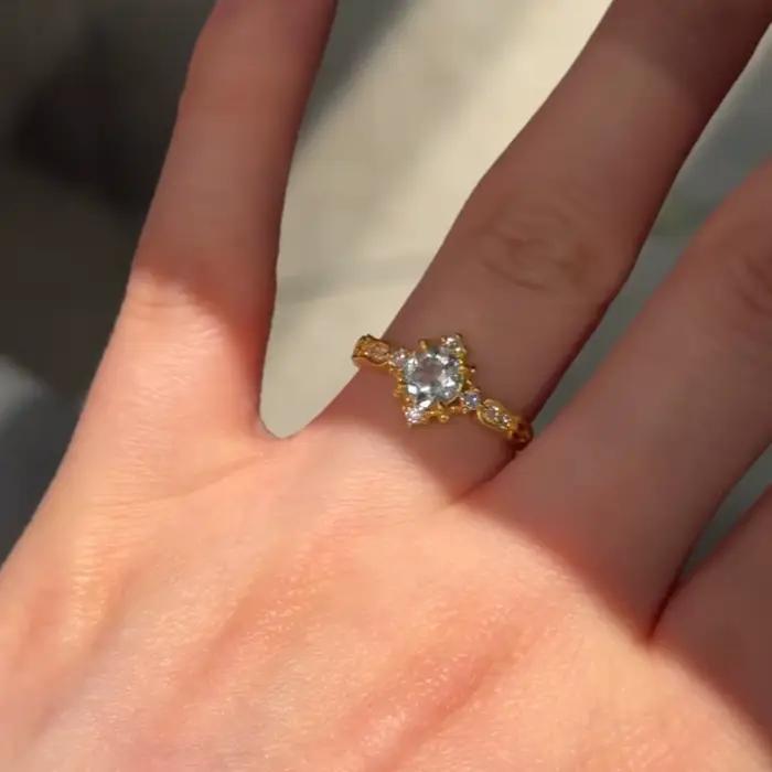 Bague romantique vintage en saphir bleu, fleur, ajustable pour mariage et occasions spéciales