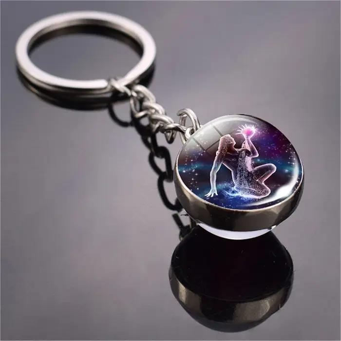 Porte-clés boule de verre Shoous 12 Constellations pour femme, porte-clés double face, signes du zodiaque, brille dans la nuit, cadeau d'anniversaire, nouveau