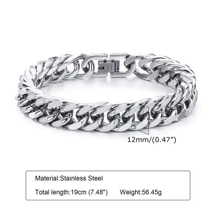 Vnox 12/15MM de largeur en acier inoxydable chaîne cubaine Bracelets pour hommes
