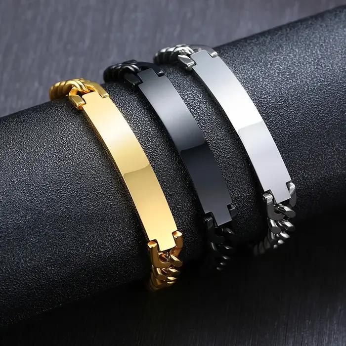 Bracelet d'identification de chaîne de bordure en acier inoxydable pour hommes