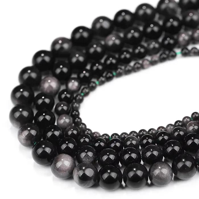 Obsidienne en argent naturel pour bijoux, accessoires de boucles d'oreilles, Bracelet, pierre nature