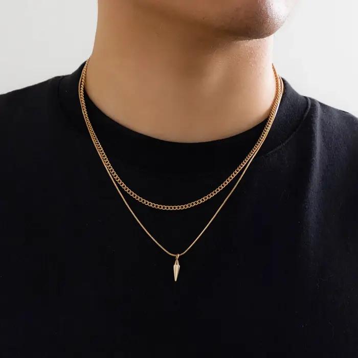 Collier punk à pendentif géométrique en alliage de fer rouge marron collier avec chaîne serpent mince tracker fitness et sommeil pour hommes femmes soirée