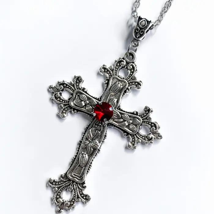 Collier Y2K Punk en cristal gothique avec croix irrégulière pour homme femme soirées partys