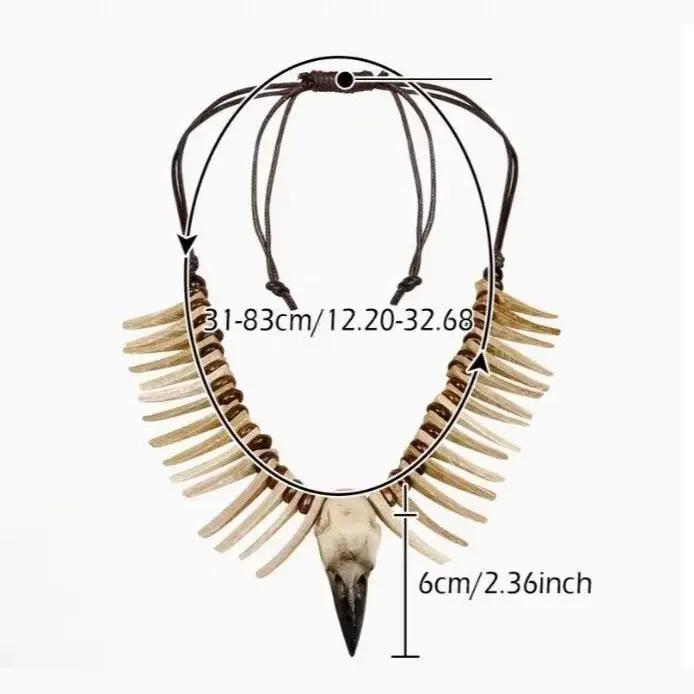 Collier Rétro Crâne d'oiseau en os pour Homme