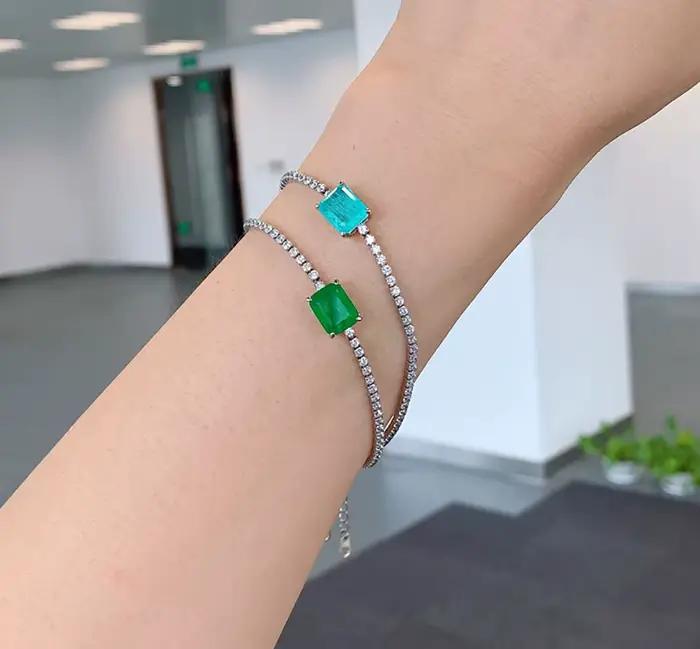 KNRIcalls-Bracelet de tennis en tourmaline émeraude pour femme, brin de bijoux fins, accessoires rétro, fête de charme, EN Paraiba