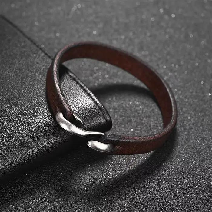 Bracelet rétro en cuir véritable pour homme et femme