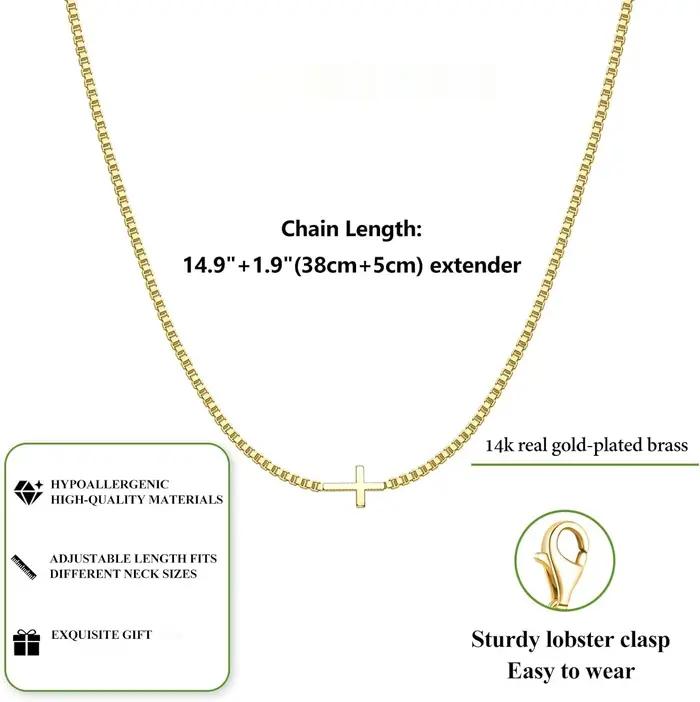 Collier croix plaqué or 14 carats pour femmes chaîne à breloques cadeau d'anniversaire bijou religieux occassionnellement élégant