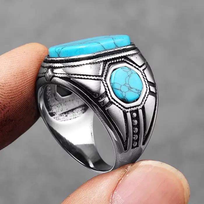 Bagues de luxe sculptées en Turquoise pour hommes et femmes, bijoux Vintage Punk Rock Cool, accessoires de mode, cadeau, vente en gros