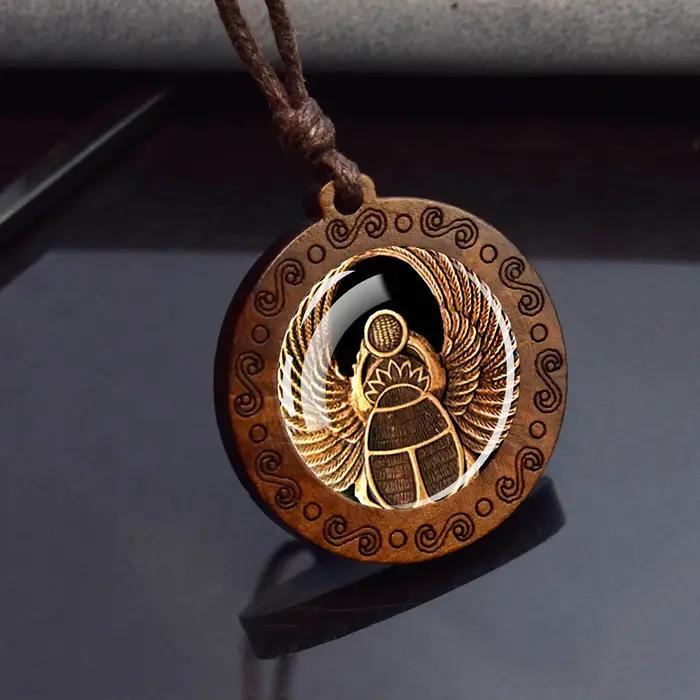Pendentifs de l'egypte ancienne Ankh Anubis Scarab Sphinx Isis déesse pendentif en bois chaînes de corde collier pour femmes hommes bijoux égyptiens