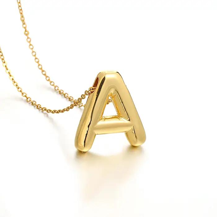 AENSOA Collares plaqué or cuivre gros Alphabet ballon bulle lettre initiale pendentif collier pour f