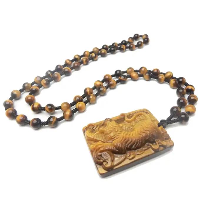 Pendentif œil de tigre naturel, solitaire, amulette de protection, bijou en cristal pour homme et femme, cadeau idéal pour toutes occasions spéciales
