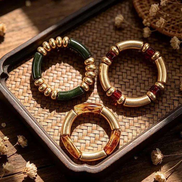 Ensemble de 3 bracelets en marbre de style moderne et éclaté