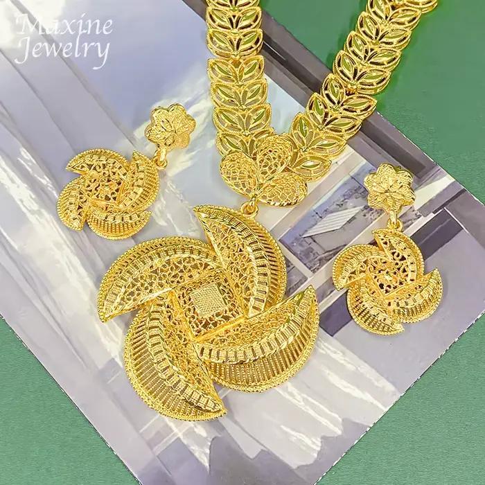 Ensemble de bijoux plaqué or 18 carats de Dubaï au design original et unique pour femmes