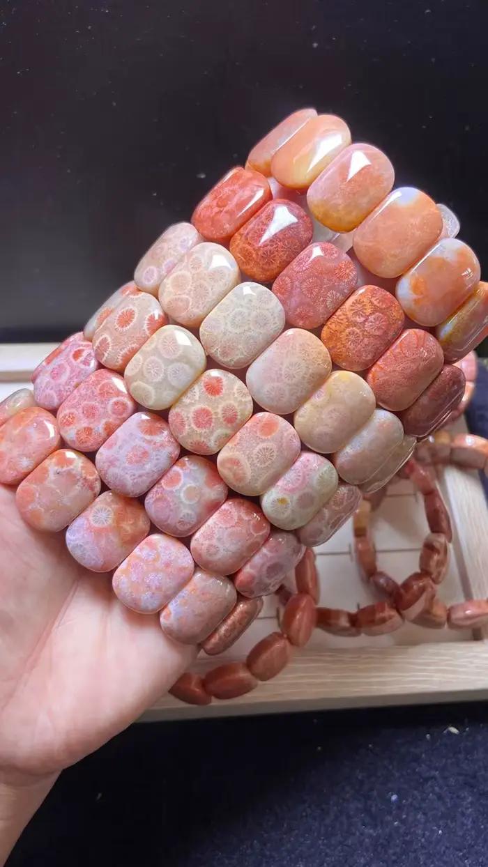 Bracelet en jaspe fossile de corail naturel, véritable perle de pierre de chrysanthème semi-précieuse, bijoux en pierres précieuses, vente en gros, 1 pièces