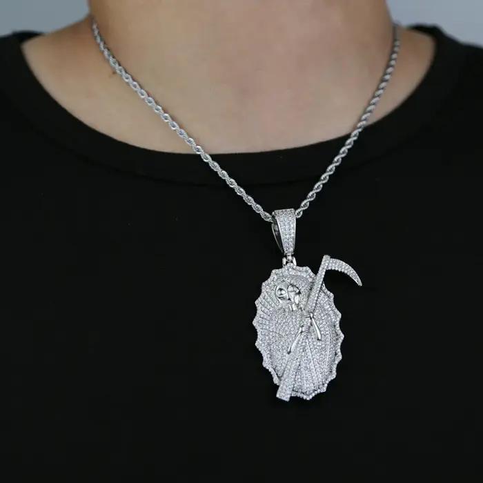 Nouveau Collier Pendentif Grim Reaper Effet Glacé Or Bling CZ Le Roi des Terrors Charme Hommes Femmes Bijoux Hip Hop