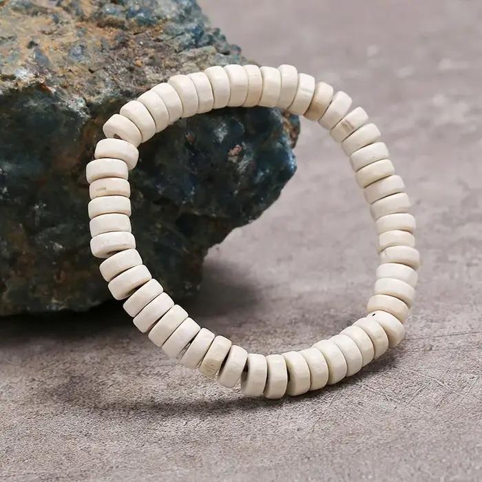 Bracelets élastiques en perles de bois pour hommes et femmes
