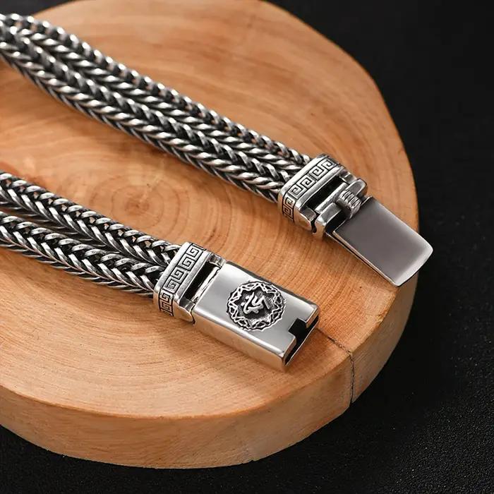 Prix usine 100% réel solide S925 argent tissé à la main Bracelet lourd hommes mode rétro