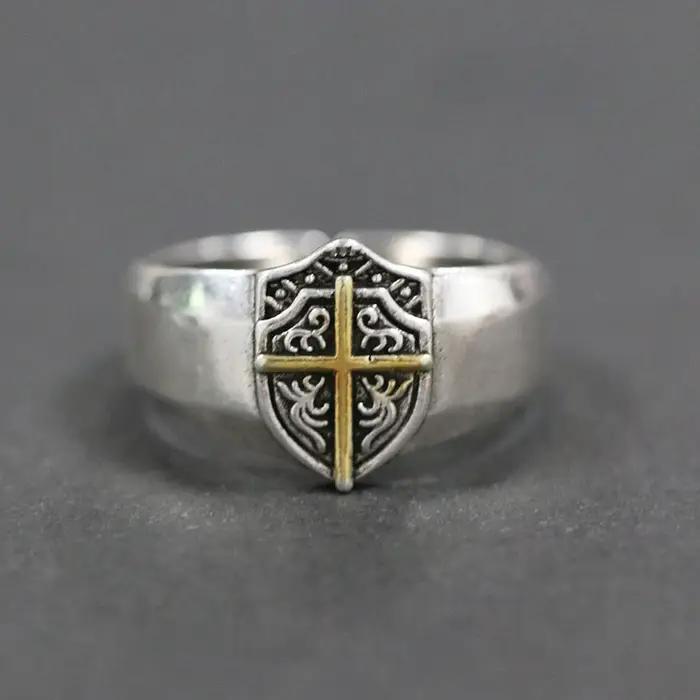 YIZIZAI hommes liberté chevalier bouclier croix anneau Vintage Punk Simple couleur argent bagues Cool Biker mâle bijoux accessoires