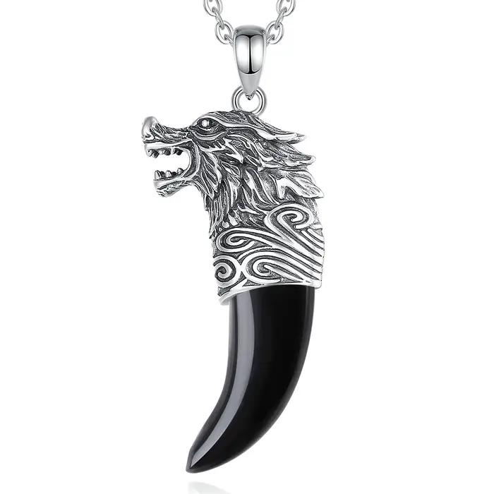 Eudora-Collier Loup en Argent Sterling 925 pour Femme et Homme