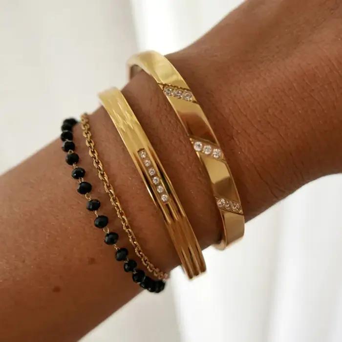 Bracelet en zircon avec trois pierres plaquées en platine pour femmes, bracelet en acier inoxydable, bijou tendance pour les occasions spéciales