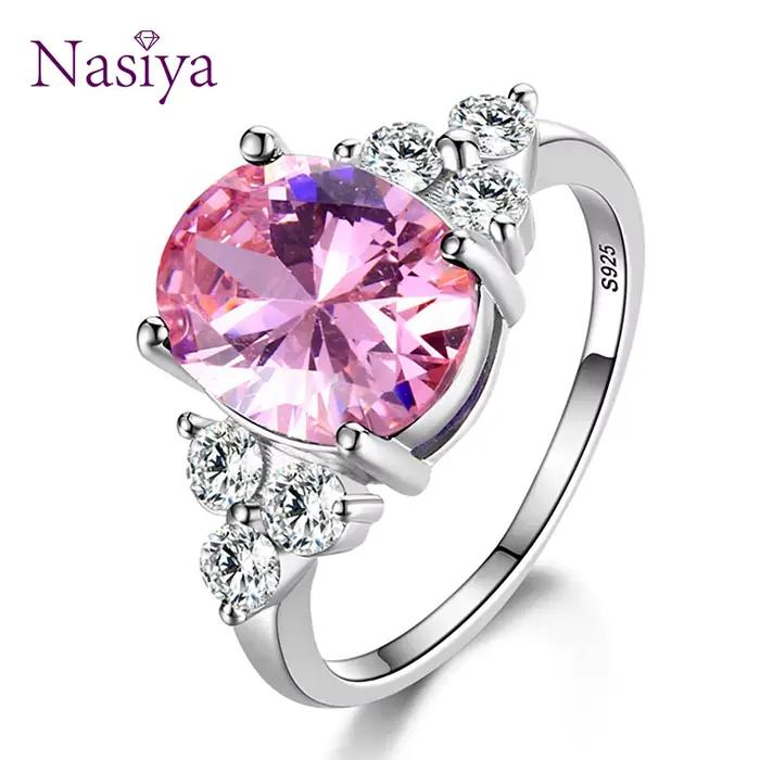 Bijoux pour femmes, bagues plaquées argent, zircon blanc, rose, bleu clair, champagne, ovales, bagues de mariage