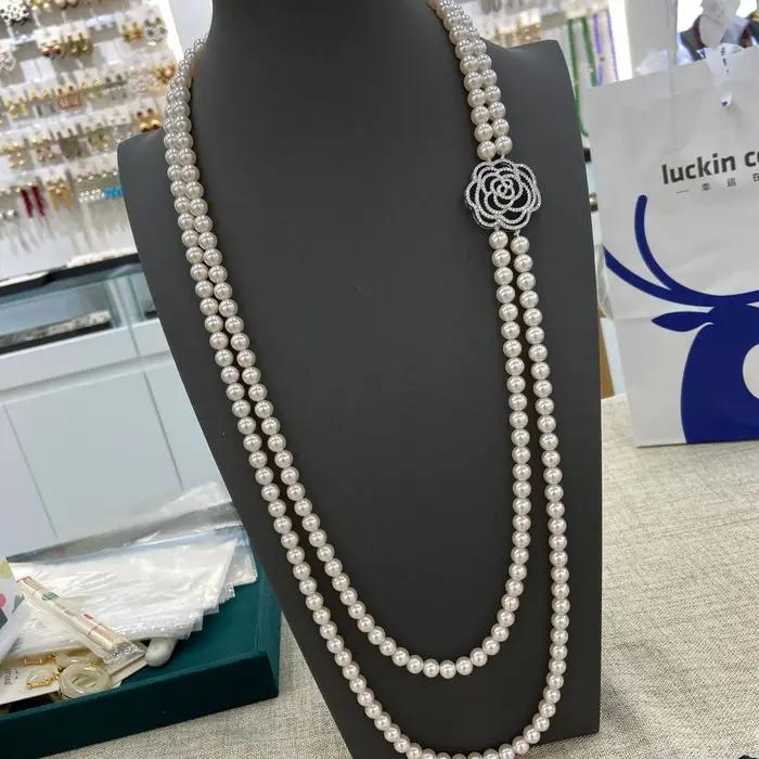 Collier Long de perles roses pour femmes, accessoire de bijoux élégant pour dames